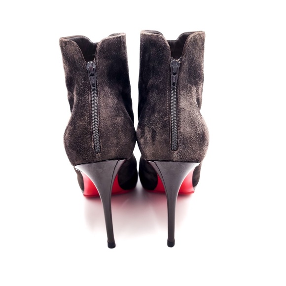 Christian Louboutin Gaetanina 85 Dark Brown Leather Suede Heeled Zip Boots EU 37 - Picture 7 of 11
